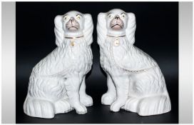 Pair Of Staffordshire Flat Back White Spaniel Figures, 10`` in height