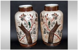 French 19th Century Pair of Hand Painted and Over painted Opaline Glass Vases, Decorated with
