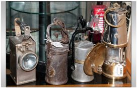 Collection Of Four Lamps Comprising Eccles Miners Safety Lamp 6RS M&Q Approval Number B/28, 2