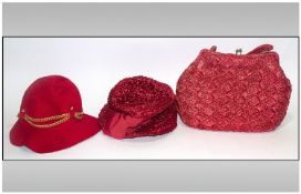 Designer French Inspired Ladies Hat, together with vintage handbag and hat.