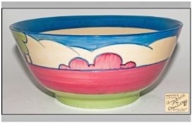Clarice Cliff `Autumn` Bowl, pastel colourway, the pattern of trees in apple green, raspberry pink