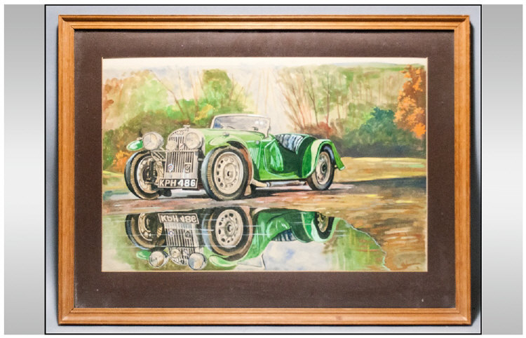 Watercolour depicting a 1960`s MG Sports Car.