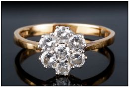 18ct Gold Set Seven Stone Diamond Cluster Ring. Flower head Setting. Diamond of Good Colour. Fully