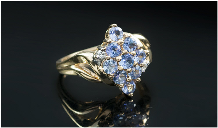 9ct Gold Tanzanite Cluster Ring, Ring Size L
