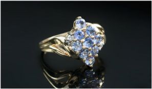 9ct Gold Tanzanite Cluster Ring, Ring Size L