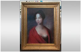 Large Decorative Portrait Painting, elaborate gilt frame. 44 by 54 inches