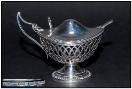 Victorian Solid Silver Mustard Pot, a beautifully designed oval shaped pot, with an ornate pierced