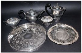 Plato Silver Plated Four Piece Tea Service Comprising coffee pot, tea pot, milk jug & sugar bowl.