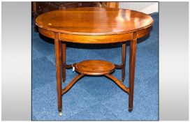 Oval Mahogany Inlaid Edwardian Centre Table with cross banding in satin wood to the edge, on square