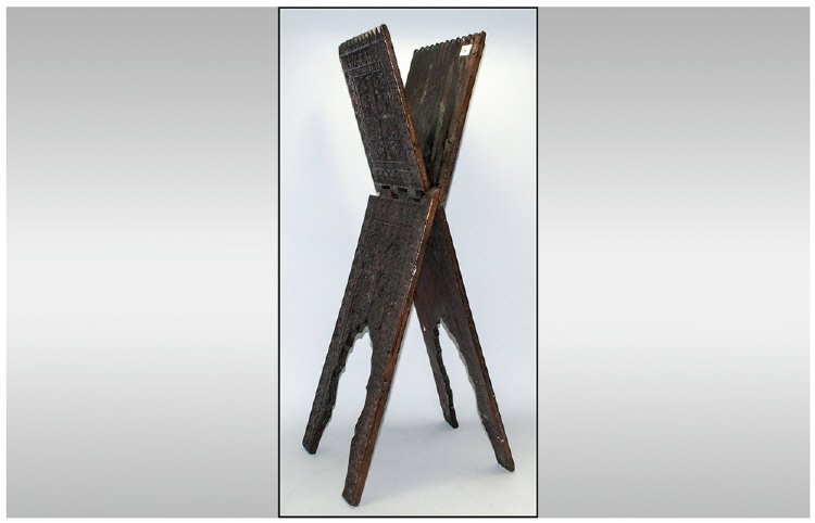 Antique Middle Eastern Folding Korean Book Stand, Fully Carved with a Floral Decoration with Shaped