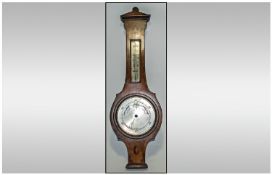 English Walnut Banjo Barometer of good quality, with inlay and string banding; circa 1920`s; 27.5