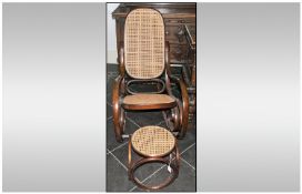 Thonet Style Bentwood Rocking Chair, Circa 1960. Cane back & seat. Together with matching footstool