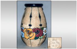 Amphora Ovoid Vase, decorated with a band of incised, stylised flowers in polychrome enamelling,
