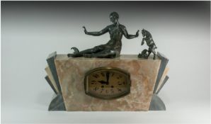 Art Deco French Marble Mantle Clock with a shaped dial with makers name `Bougengeniere Wattrelos,