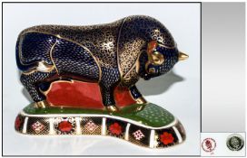 Royal Crown Derby Paperweight `Bull`, first introduced in 1991, this large size paperweight is
