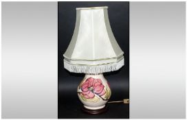 W Moorcroft Lamp Base with Shade, `Coral Magnolia` pattern on ivory ground; height of base 11