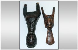 Two Wooden Baule Slingshots Look To Be African, Ivory Coast, Height 6 Inches & 7½