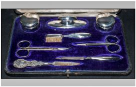 Ladies Silver Backed 8 Piece Manicure / Pedicure Set. Boxed, Hallmark Birmingham 1914.