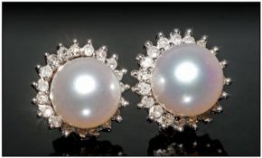 9ct White Gold Diamond And Pearl Cluster Earrings