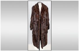 Ladies Dark Musquash Three Quarter Length Coat, Fully lined, Cuff sleeves, hook & loop fastening.