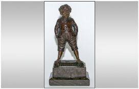 German Early 20th Century Excellent Quality Signed Bronze Figure Of A Young Rascal Cheeky Chap,