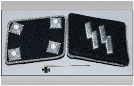 Pair Of SS Officers Collar Tabs & Iron Cross Stick Pin