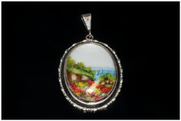 Silver Pendant With Hand Painted Scene