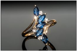 9ct Gold Diamond And Sapphire Cluster Ring, Ring Size M½