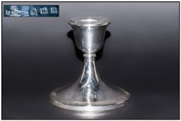 Art Deco Silver Squat Candlestick raised on a circular stepped base. Hallmark Birmingham 1935.