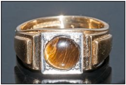 Gents 18ct Gold Signet Ring Set With A Tigers Eye Stone, Fully Hallmarked, Ring Size W