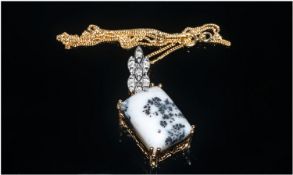 Dendritic Opal and Diamond Pendant and Chain, an 11.25ct rectangular cabochon of the unusual white,
