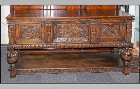 Finely Quality Jacobead Oak Sideboard with carved cupboards to the side & carved drawers to the