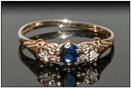 9ct Gold Diamond and Sapphire 3 Stone ring, Ring Size O