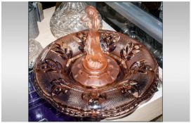 1920/30`s Art Deco Pink Moulded Glass Flower Comport Bowl the centre with acid finished figure of a