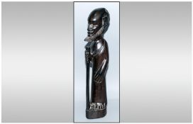 Wooden Carved Oriental Figure Of Bearded Man With Staff.