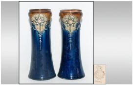 Royal Doulton Pair of Art Nouveau Vases. c.1900-10. Shape 6462. Each Stands 9 Inches High.