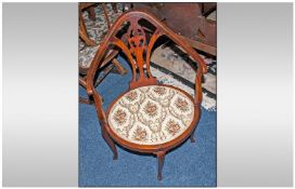 Edwardian Mahogany Ladies Bedroom Armchair on delicate cabriole legs with a fretwork lair shaped