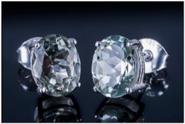 Green Amethyst Oval Stud Earrings, 3.5cts of the mint green, bright, sparkling amethysts set in