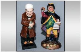Royal Doulton Miniature Figures ( 2 ) In Total. 1/ Scrooge M87, Height 4 Inches. 2/ Town Crier, HW.
