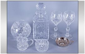 WITHDRAWN/ Quality Glass Decanter With Star Cut Base together with two wine glasses, three other