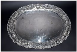 German 19th Century Large Silver Tray Circa 1890 with embossed border decoration consisting of