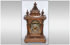 Hamburg American Wurttemberg Walnut Cased 14 Day Striking Mantle Clock strikes on a gong. Circa