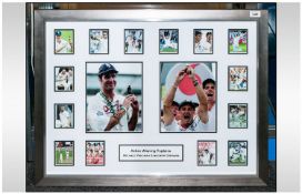 Signed,English Cricket, Framed Montage, Comprising of Ashes Winning Captains Michael Vaughan and