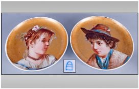 Austrian Vienna Pair Of Fine Handpainted Porcelain Plaques, beehive marks to underside of plaques.