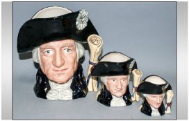 Royal Doulton Character Jugs ( Set of 3 ) ` George Washington ` 1732-1799. Comprises Heights 7.5