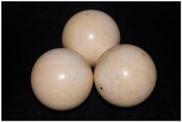 Set Of Three Ivory Billiard/Snooker Balls, mid to late 19th Century. Approximately 2`` in diameter.