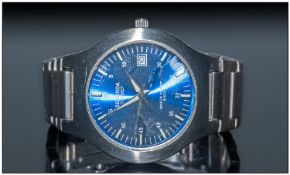 Sekonda Gents Brushed Stainless Steel Date Just Wrist Watch. S.W.03405, with Blue Dial and White