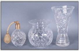Three Pieces Of Royal Doulton Glass, 2 vases, 1 perfume atomiser.