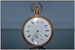 Gents Open Faced Pocket Watch, White Enamel Dial With Roman Numerals And Subsidiary Seconds, Top