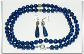 Lapis Lazuli Bead Necklace and Drop Earrings, with silver coloured Buddha heads